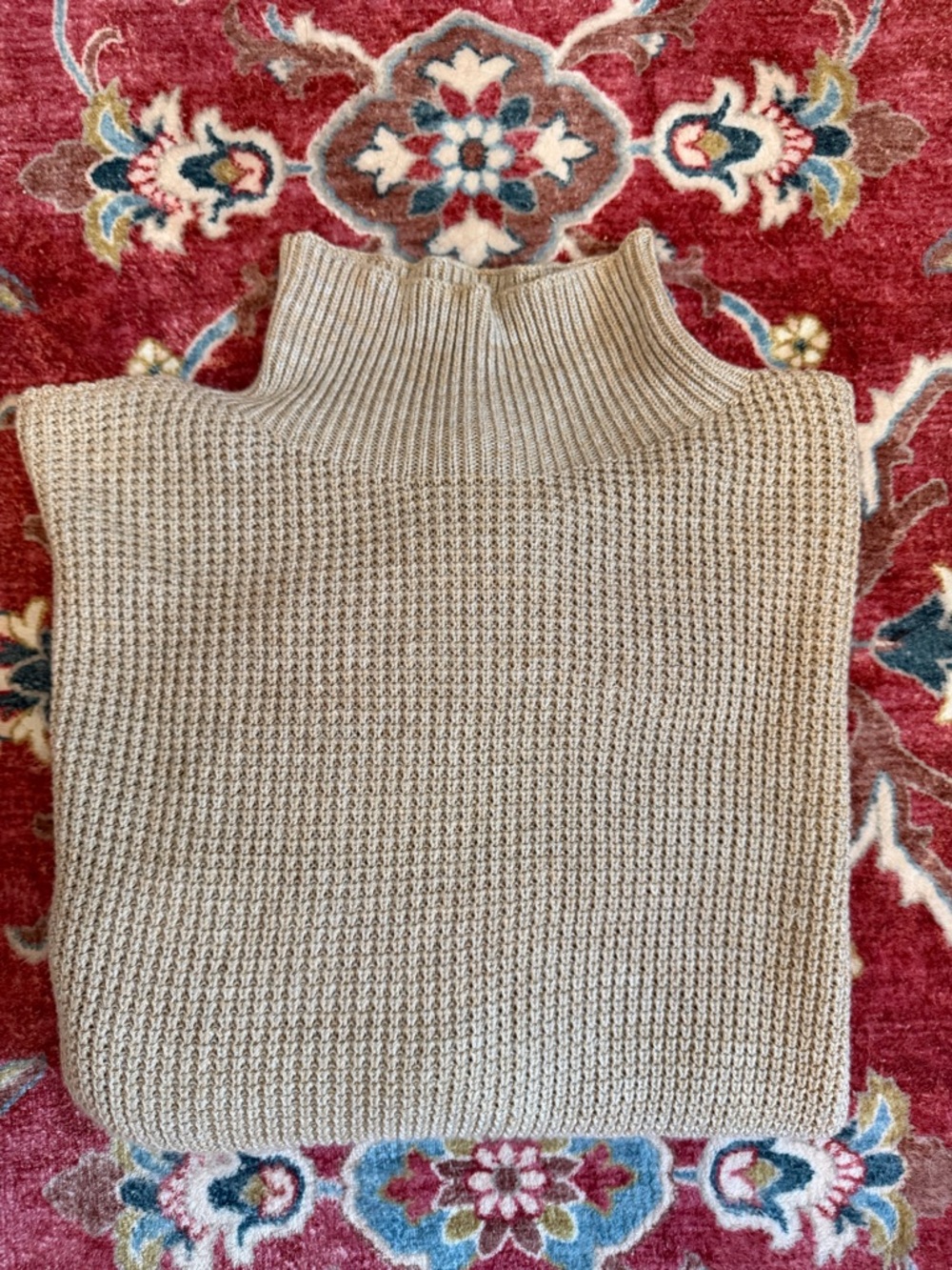J McLaughlin Shaker Waffle Mock Neck Long Sleeve Sweater Beige, Size Medium